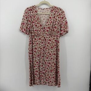 Old Navy Floral Empire Waist Dress Pink Orange Womens Size M V-Neck Mini Rayon